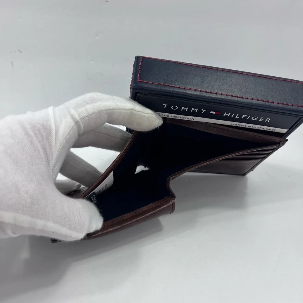 TOMMY HILFIGER 💯 MENS WALLET DOUBLE FOLD, BROWN, GENUINE LEATHER, RFID READY - Picture 6 of 14